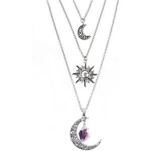 Gothic Necklaces Chakra Sun and Moon  Pendant Chain Layered Choker Necklace